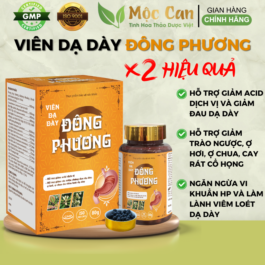 Viên uống trào ngược dạ dày Đông Phương , giảm đau dạ dày, chống vi khuẩn HP, hỗ trợ các bệnh về dạ dày, tái tạo miên mạc dạ dày,Vị Khang Hoàn