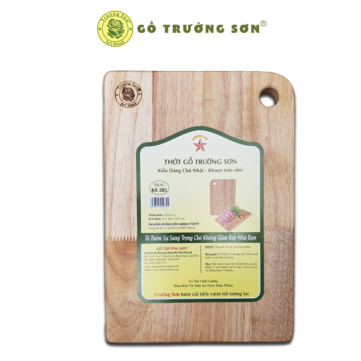 [HCM]Thớt Gỗ Cao Su Hình Chữ Nhật Khoen Tròn Nhỏ KA285 ( 28.5 x 20 x 2 cm ) - Đồ Gỗ Nhà Bếp Thương Hiệu Trường Sơn