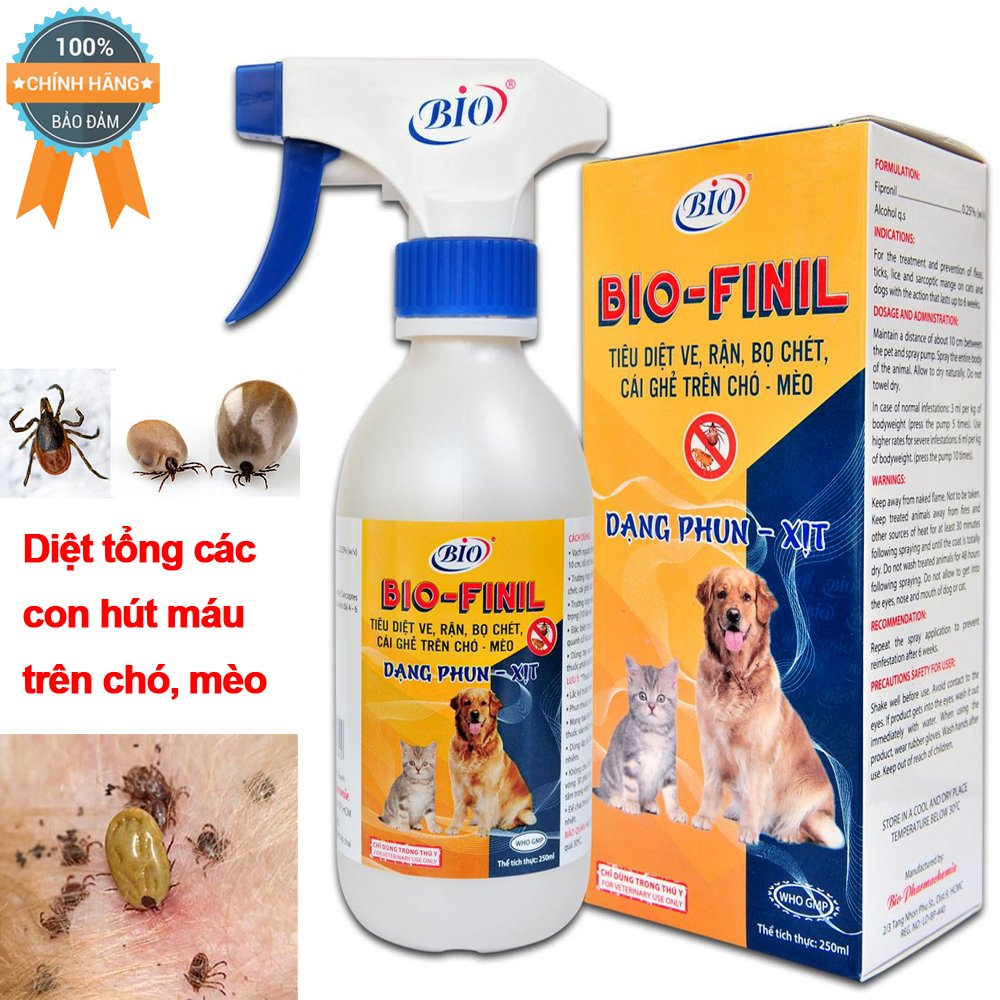 Chai xịt bio-finil 250ml nhiễm ve rận,bọ chét,cái ghẻ trên da chó mèo siêu hiệu quả-79210