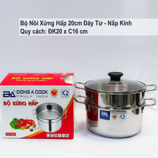 NỒI HẤP 2 TẦNG ĐÔNG Á Kiểu dáng của Nồi Inox Đông Á được thiết kế theo phong cách châu Âu cực kỳ sang trọng, hiện đại, phù hợp với mọi không gian nhà bếp, giúp gian bếp của bạn thêm phần chuyên nghiệp hơn.