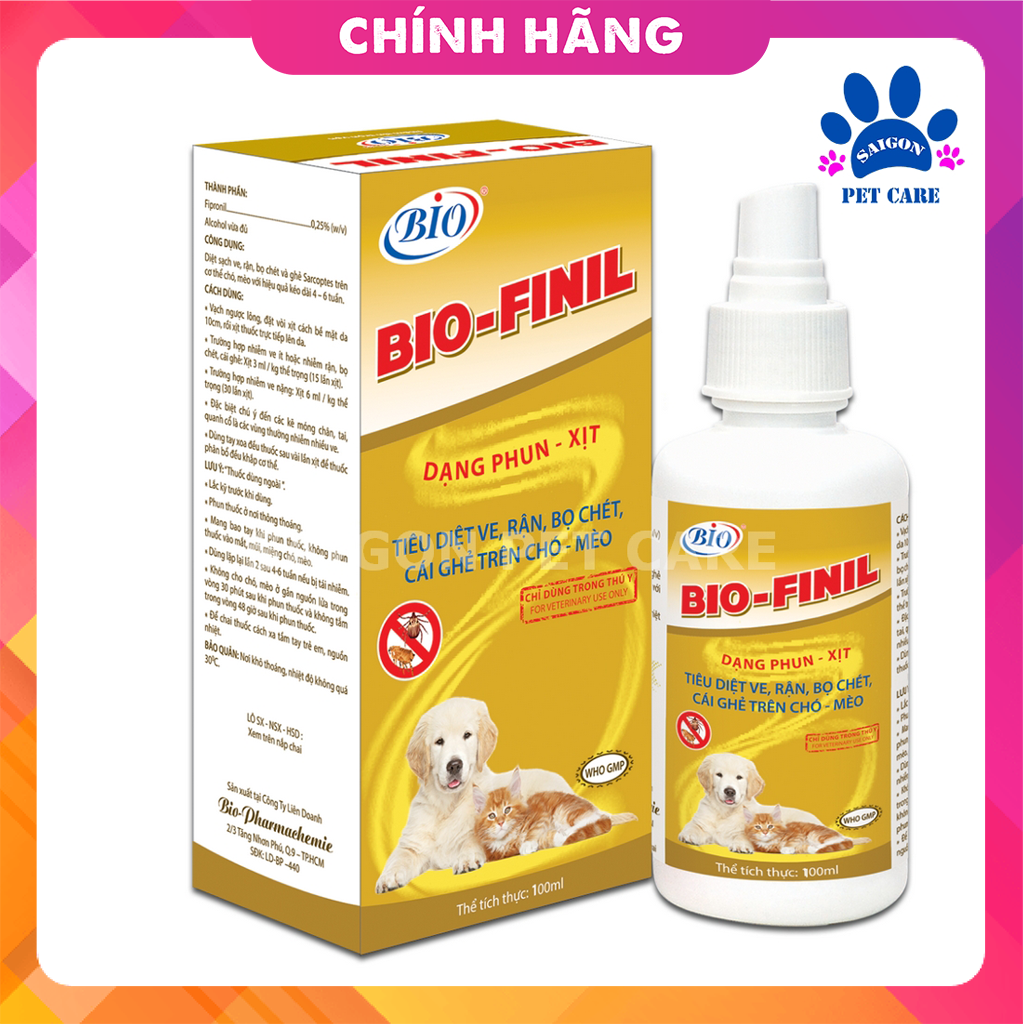 Chai xịt ve rận, bọ chét Bio - Finil cho chó mèo 100ml