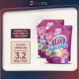 Combo 2 túi nước giặt Lix sạch thơm hương nắng hạ 3.2kg 2C-N7310 chứa hạt lưu hương thơm hơn Lixco Việt Nam