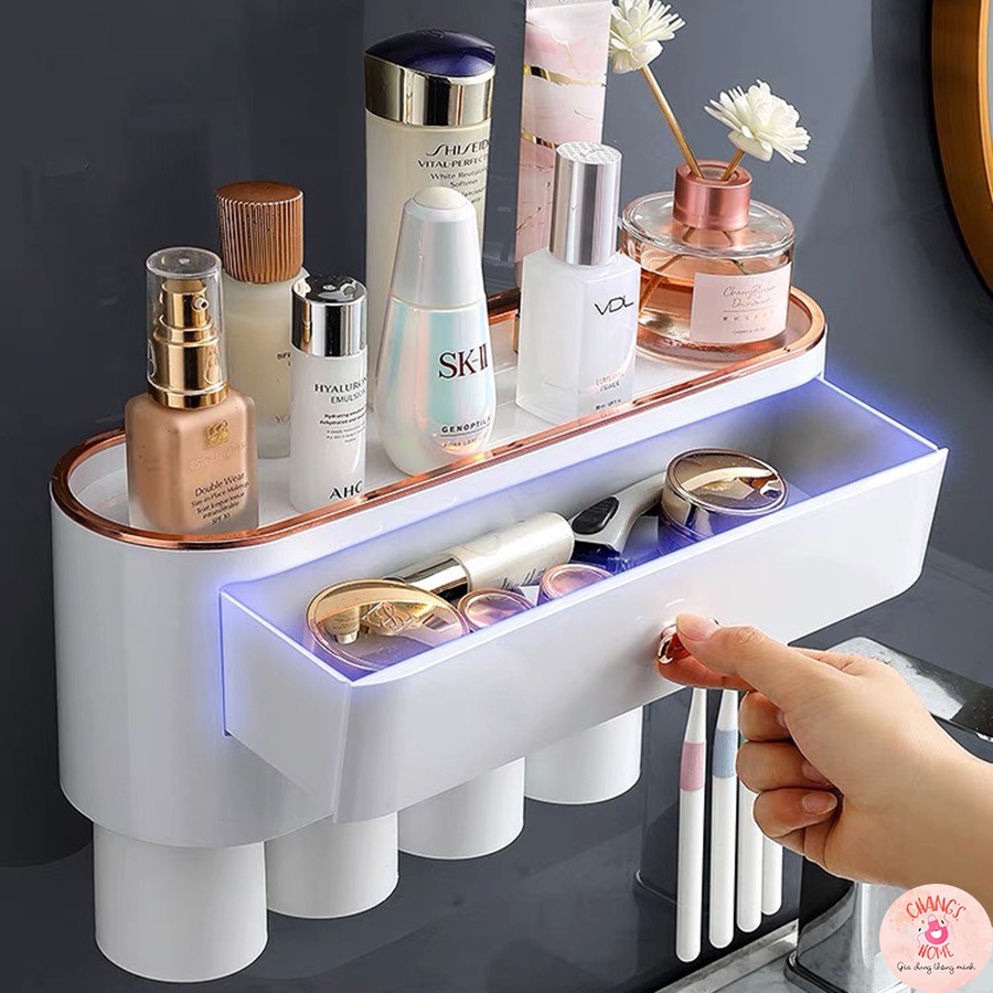 Kệ Để Bàn Chải Đánh Răng Dán Tường Kèm Cốc, Kệ Nhả Kem Đánh Răng