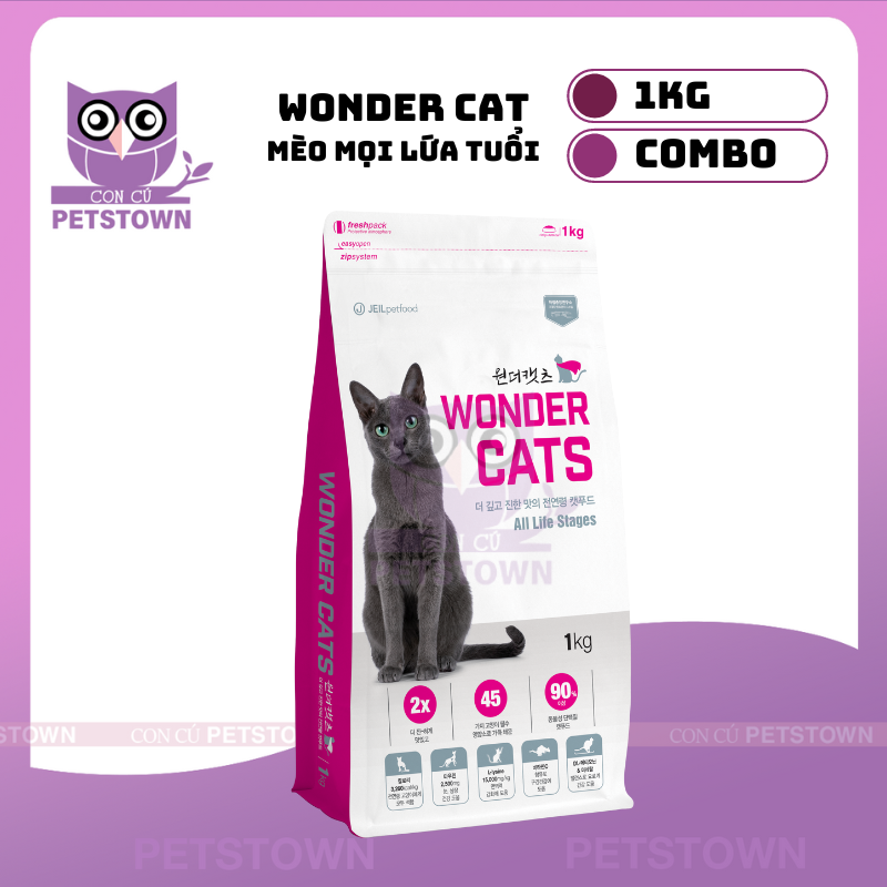 Wonder Cats 1kg/sample Thức ăn hạt Cho Mèo Mọi Lứa Tuổi Hàn Quốc