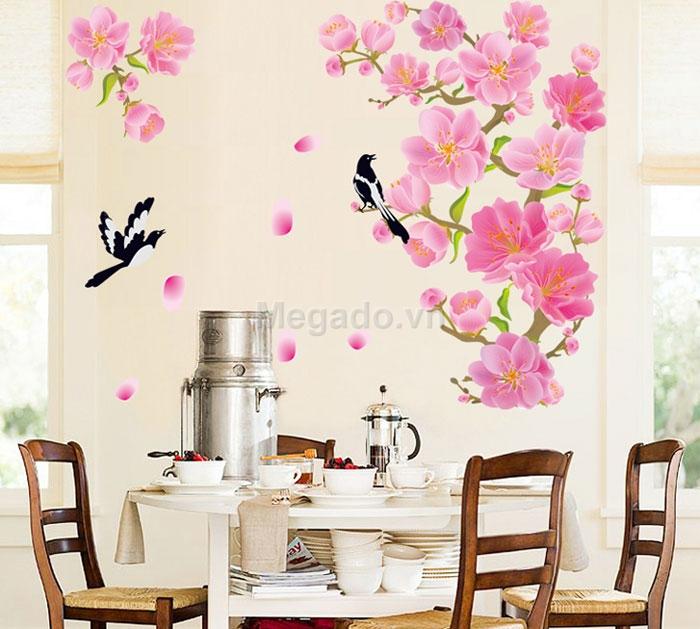 decal dán từong cành đào 3d