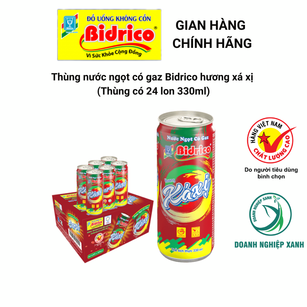 Nước Ngọt Có Gaz Bidrico Hương Xá Xị ( Thùng 24 lon 330ml )