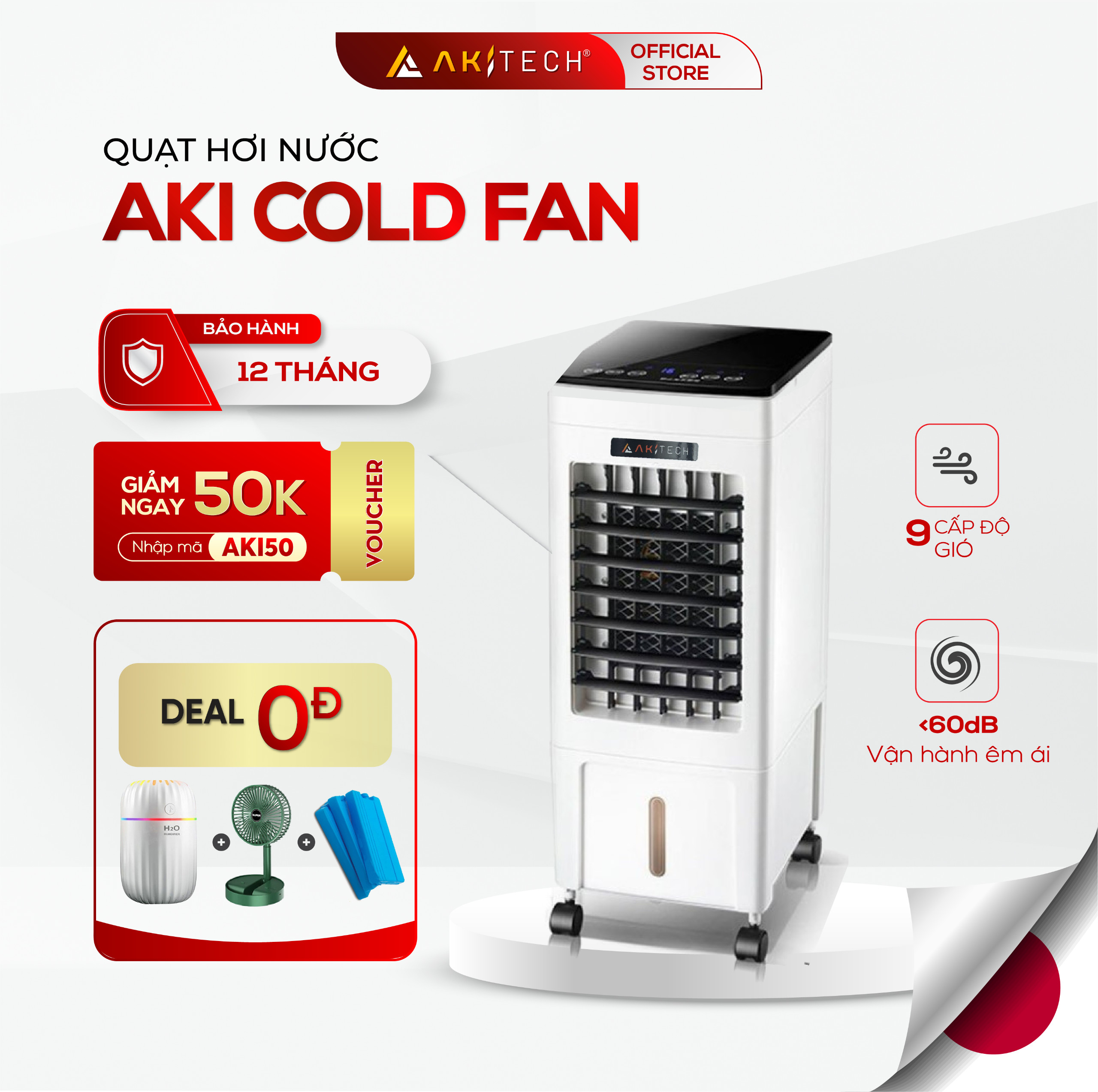 Quạt điều hoà AKI COLD FAN điều hoà không khí, màn hình LED cảm ứng, công suất 60W