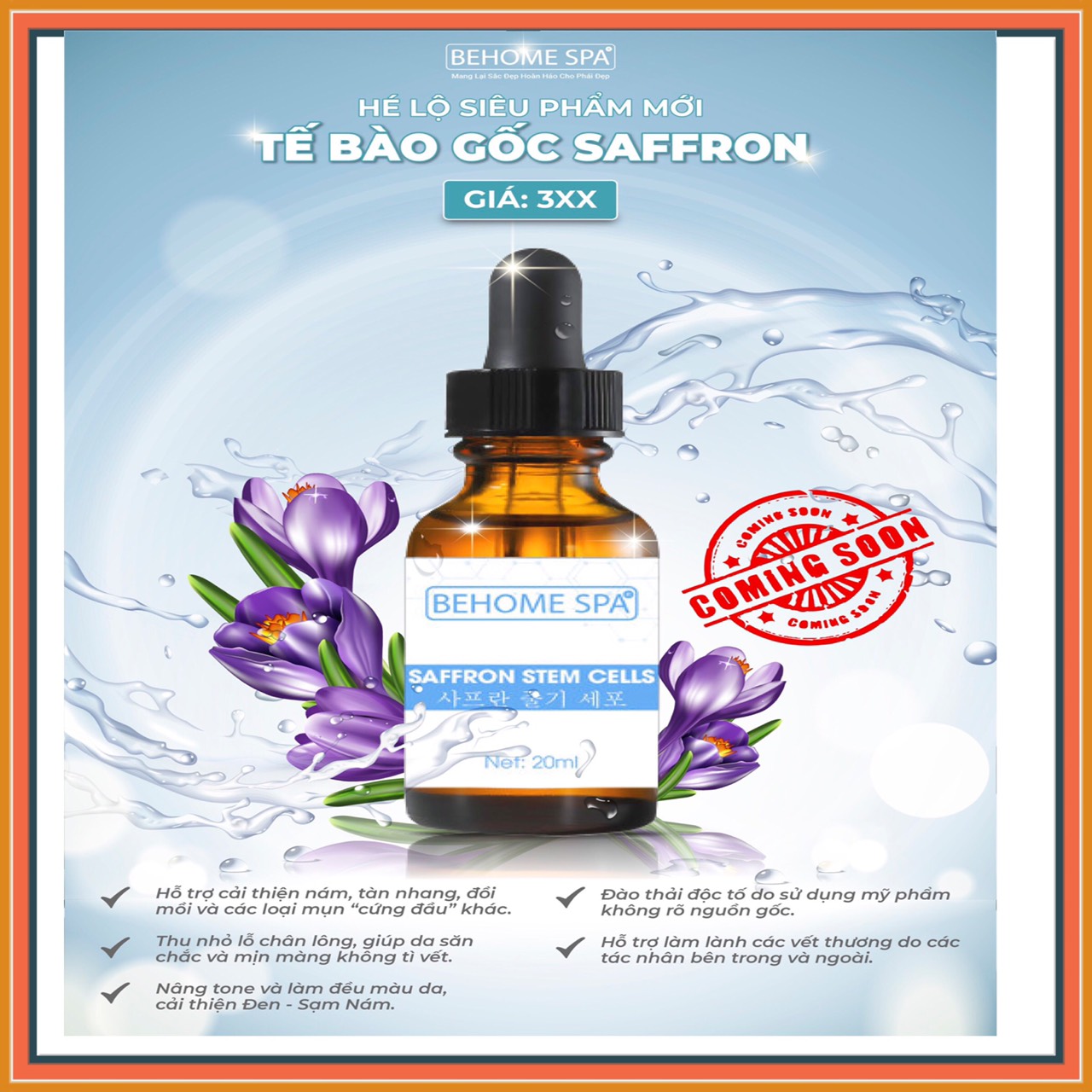 Serum tế bào gốc Saffron Behome Spa_Phục hồi trắng da giảm nám tàn nhang đào thải độc tố