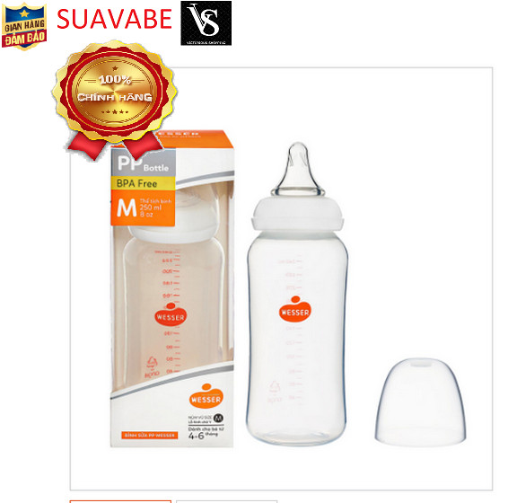 Bình sữa Wesser Nano Silver cổ hẹp 250ml