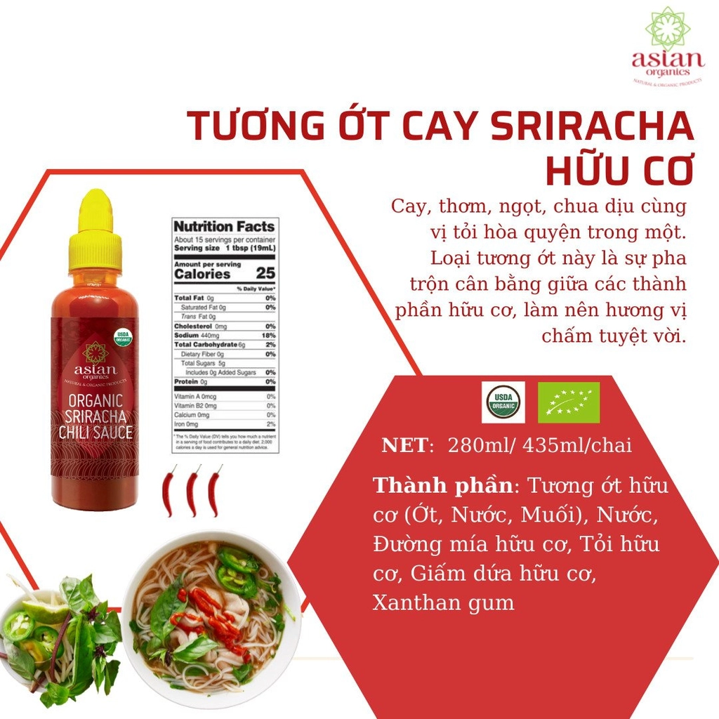 hoàn tiền 15%tương ớt sriracha hữu cơ asian organics chilli sauce 1