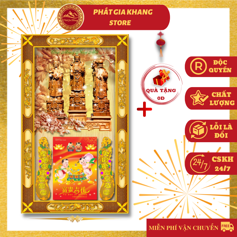 Lịch gỗ treo tường tráng gương 2024, phúc lộc thọ plt16a, tranh phong thủy, quà tặng tết chất lượng