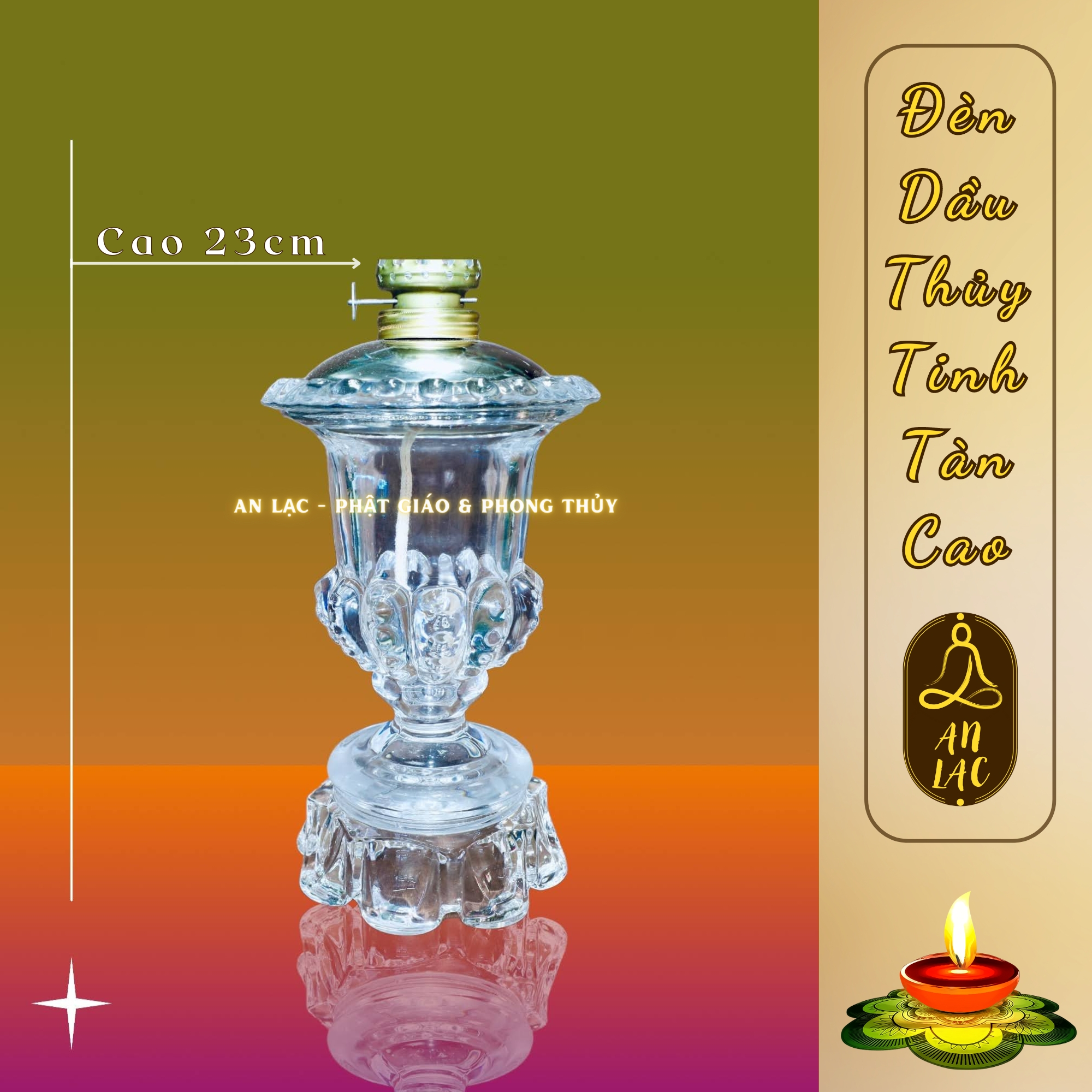 Đèn dầu cát tường thủy tinh tàn lồng cao 200ml và dầu thắp cát tường mã lai