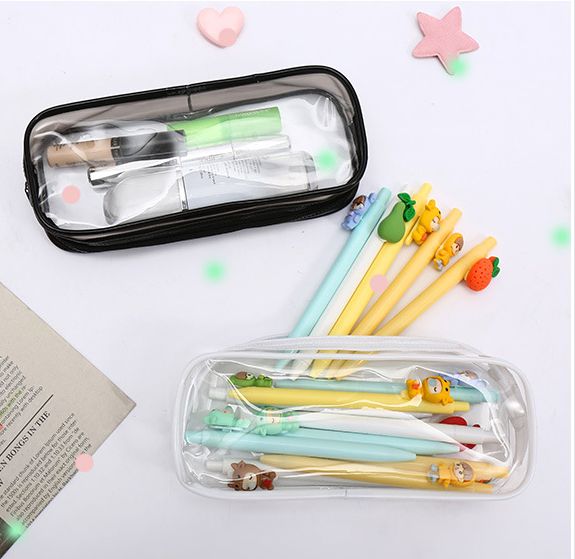 (Hàng Có Sẵn) Bóp Viết Trong Suốt Túi Đựng bút khóa kéo Hộp Bút Tiện Dụng DIY Tự Trang Trí Sticker Hình Dán Dễ Thương