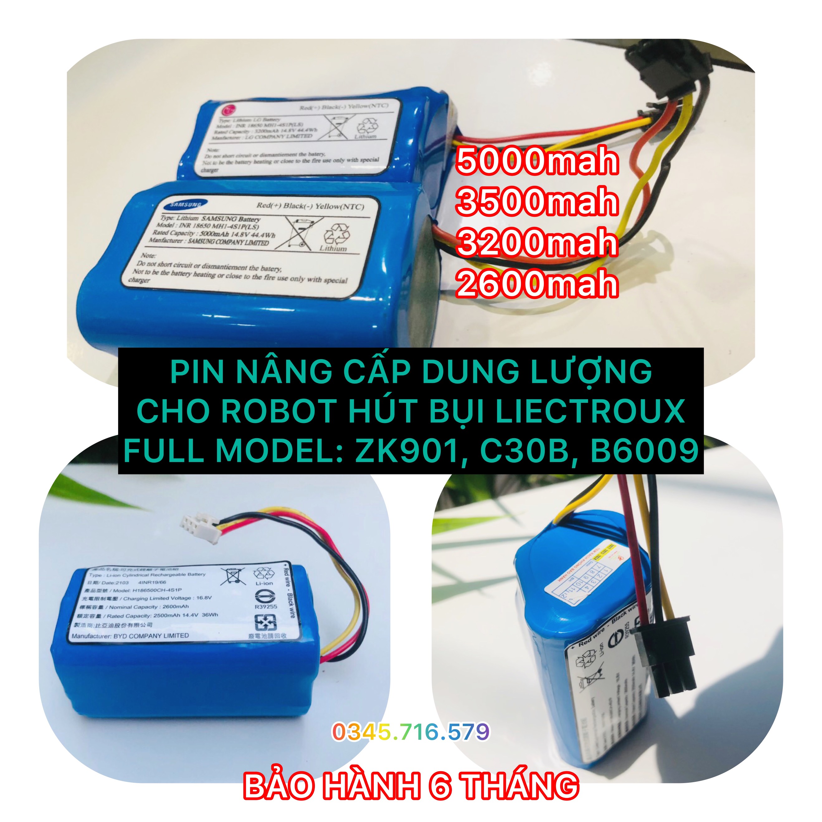 Pin robot hút bụi liectroux các model: zk901, c30b, b6009,f5 pro,xr500