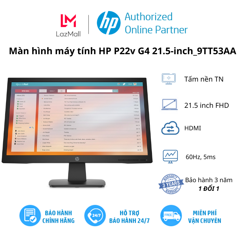 Màn hình máy tính pc hp p22v g4 21.5-inch monitor/ fhd /tn /vga /hdmi/ 3y wty_9tt53aa