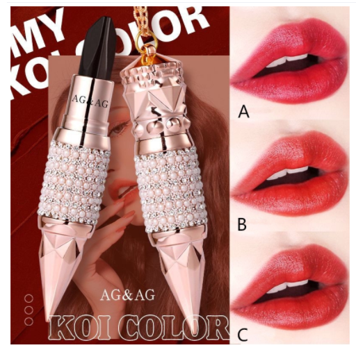 Son Kim Cương 3 Màu AGAGG Cao Cấp-Thân Son Màu Đen, Có 3 Góc Tô Ra 3 Màu Hot Trend , Đỏ Hồng, Đỏ Cam , Đỏ , Mịn Nhưng Không Mau Trôi ,Giữ Màu 6-8 Giờ.