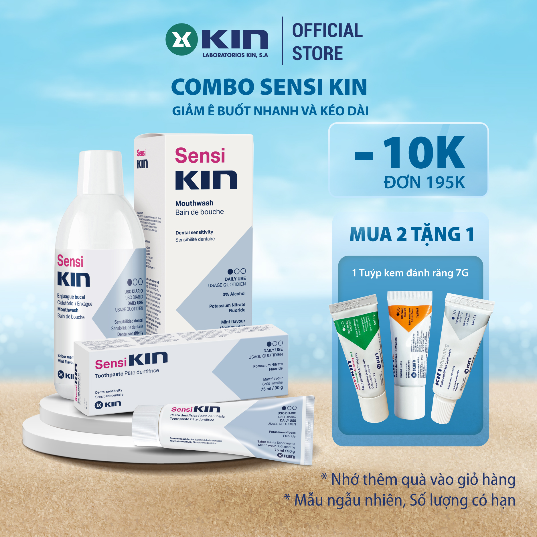 Combo Nước Súc Miệng Kem Đánh Sensi Kin Giảm Nhanh Ê Buốt, Ngăn Ngừa Tái Phát Cho Răng Nhạy Cảm 250ml/75ml