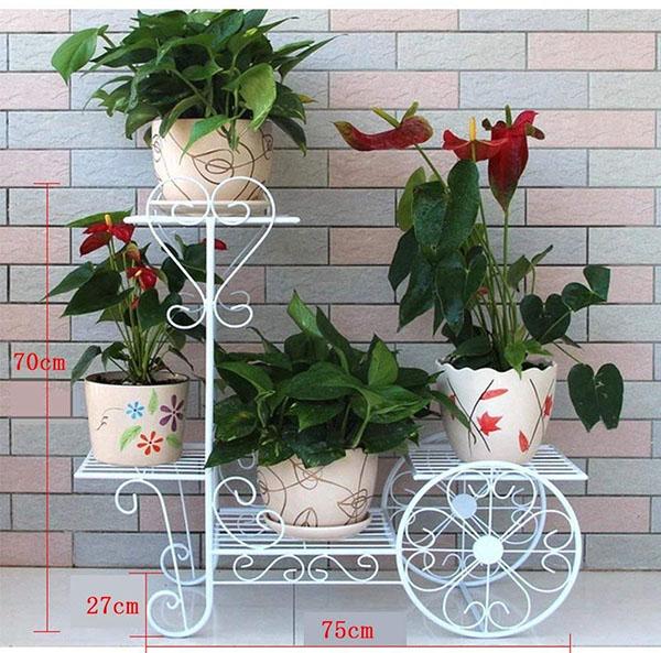 Kệ sắt để chậu hoa cây cảnh 4 tầng hình bánh xe