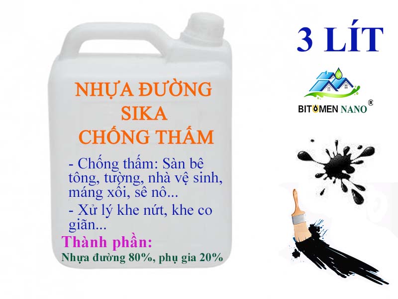 NHỰA ĐƯỜNG SIKA CHỐNG THẤM TƯỜNG (Dầu hắc), SÀN BÊ TÔNG, can 03 lít DỄ THI CÔNG