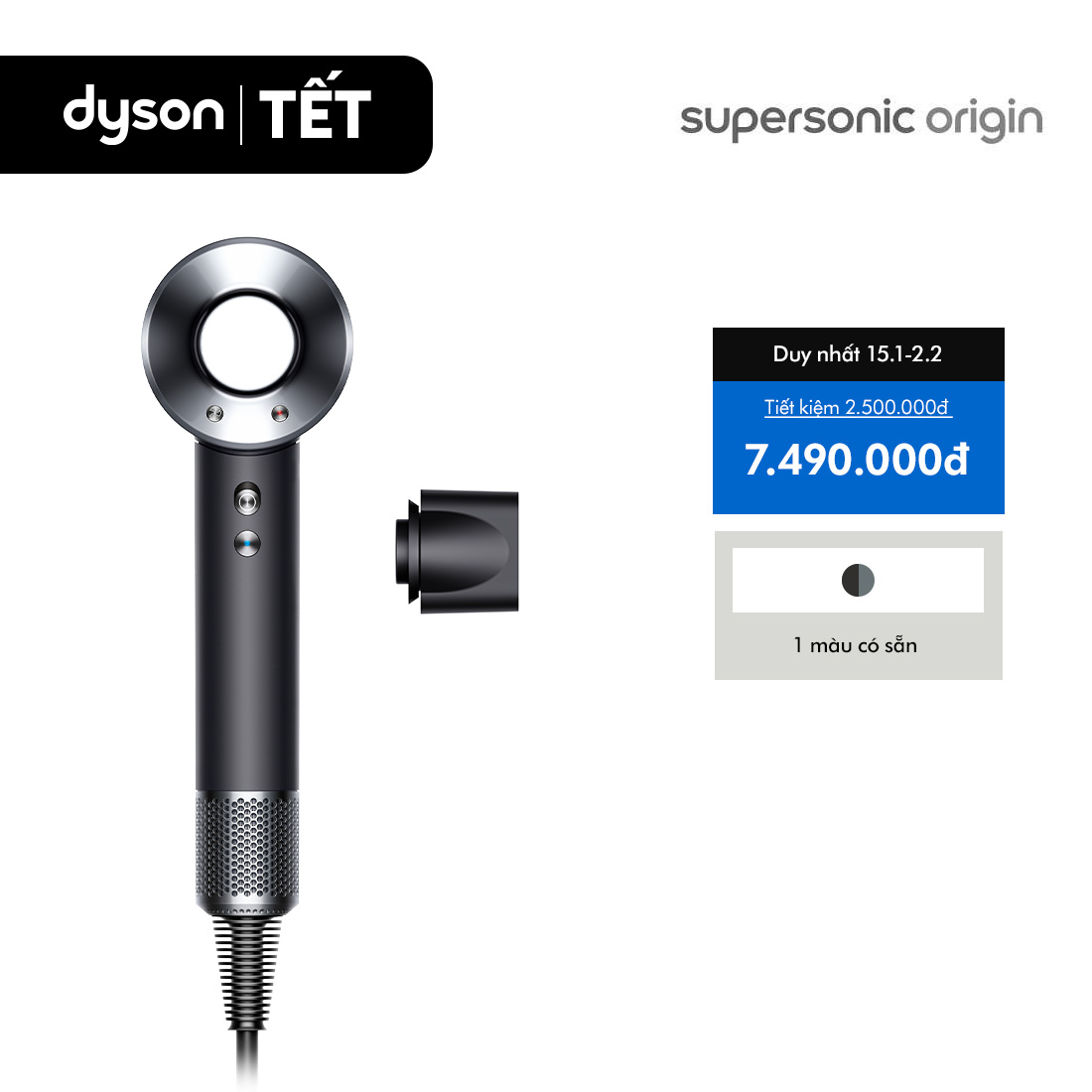 DUY NHẤT 1-3.1: VC 12% Tối đa 3 Triệu Máy Sấy Tóc Dyson Supersonic HD08 Lite Đen Xám