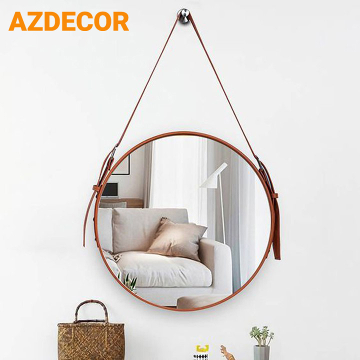 Gương Tròn Treo Tường D40 Dây Da Simili Cao Cấp (KÈM VÍT TREO)