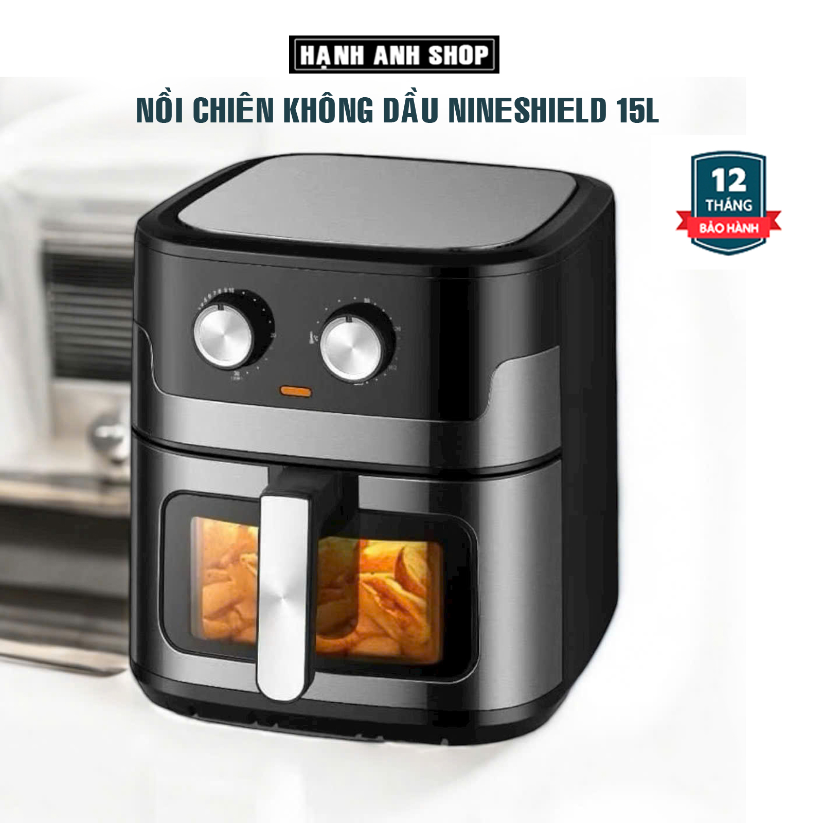 Nồi chiên không dầu Nineshield KB-9001M, Công nghệ nhật bản, Nướng thịt, chiên khoai tây, Nồi chiên có kính