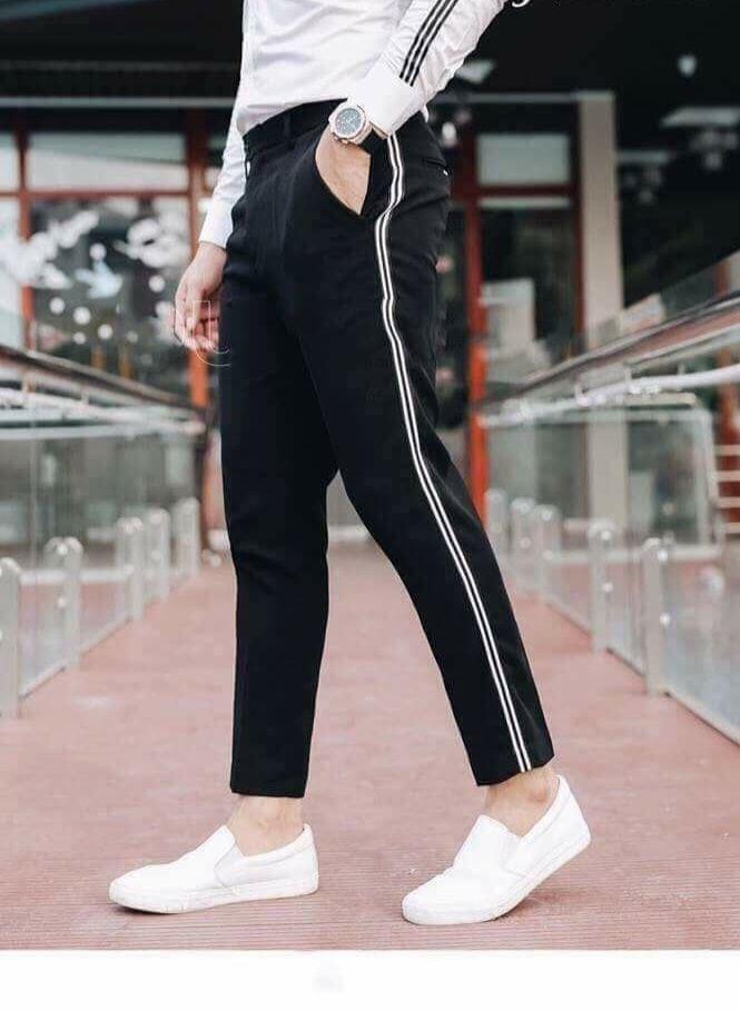 Quần Tây Âu Nam kẻ sọc trắng chất vải tuyết mưa không nhăn không xù