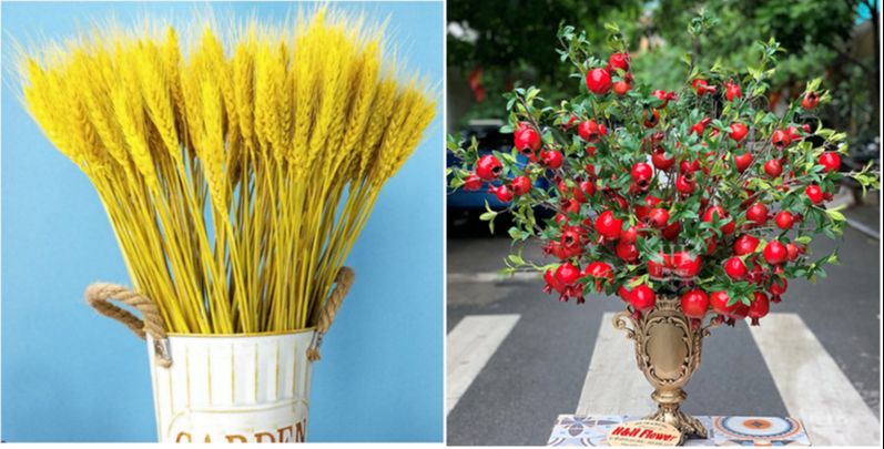 Hoa chơi tết - Bông lúa mạch và cành lựu chơi tết trang trí decor trưng bày phong cách hoài cổ, thanh lịch - Hoa giả như thật