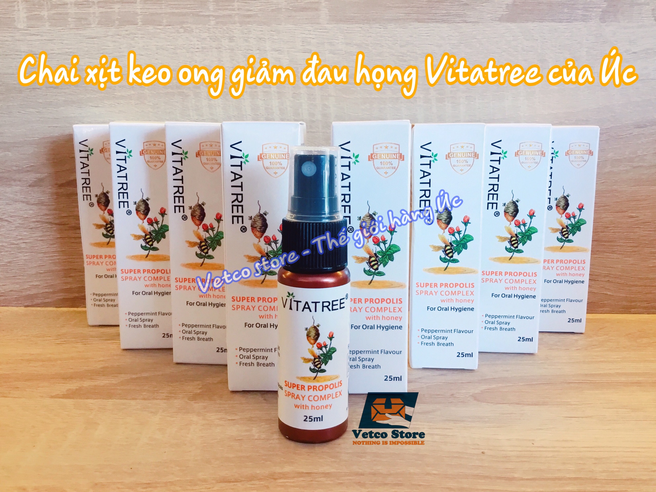 Chai xịt keo ong giảm đau họng Vitatree của Úc