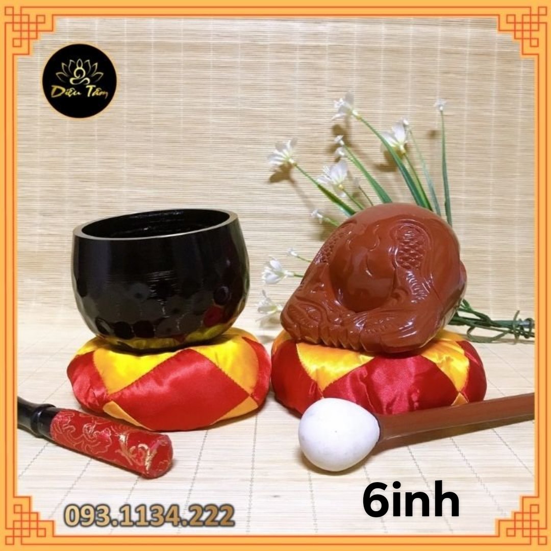 Chuông mõ đen chuông đồng mõ gỗ long mão tụng kinh Phật gia trì Đài Loan 6 inch