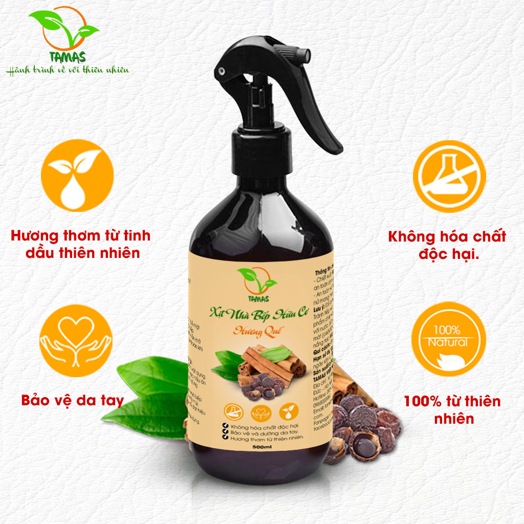 Nước lau bếp hữu cơ hương quế - Xịt nhà bếp đa năng TAMAS chiết xuất từ thiên nhiên giúp khử mùi, đánh bay dầu mỡ, xua đuổi côn trùng