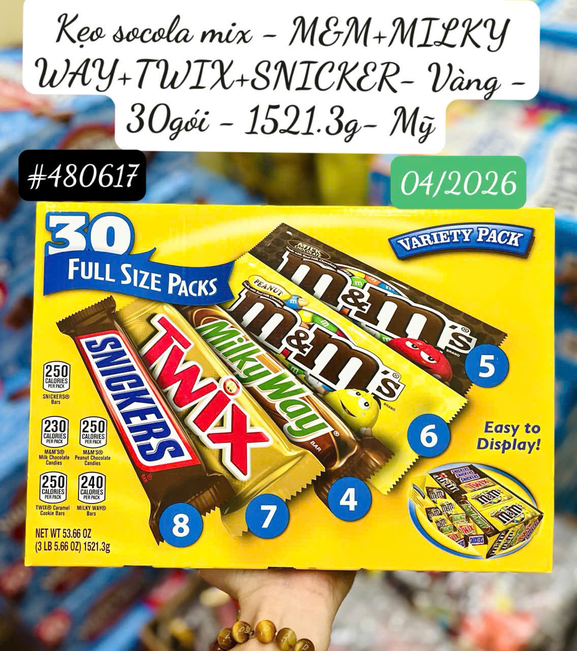 Socola mix 5 Loại M&M’S MILK CHOCOLATE - M&M’S PEANUT - MILKY WAY - TWIX - SNICKERS CỦA MỸ Variety P