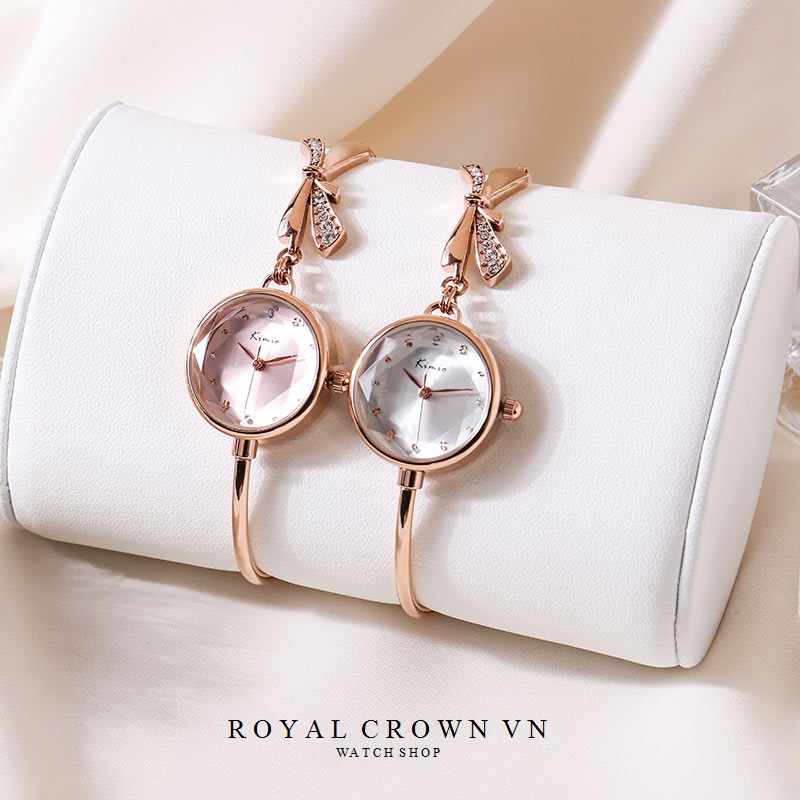 Đồng Hồ Nữ KIMIO 6435 Lắc Tay Nữ Tiểu Thư Nơ Đính Đá Điệu Đà Cực Xinh