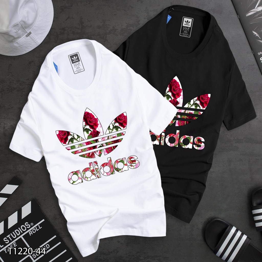 Áo phông adidas unisex | áo phông nam nữ cotton | in họa tiết hoa hồng mẫu 29