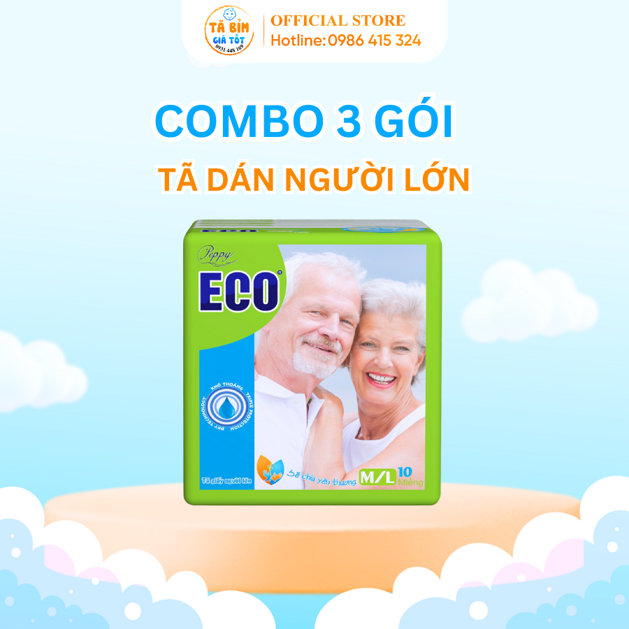 Bộ 3 gói Tã Dán Người Già ECO Siêu Thấm, Bỉm Dán Người Già Chất Lượng Size M/L10 miếng Tã Bỉm Giá Tốt