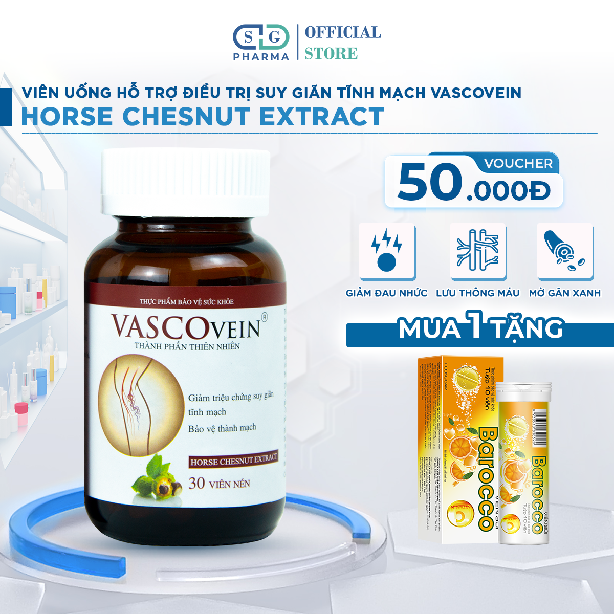[BÁN CHẠY] Viên Uống Hỗ Trợ Giảm Và Phòng Ngừa Suy Giãn Tĩnh Mạch Vascovein Hộp 30 viên