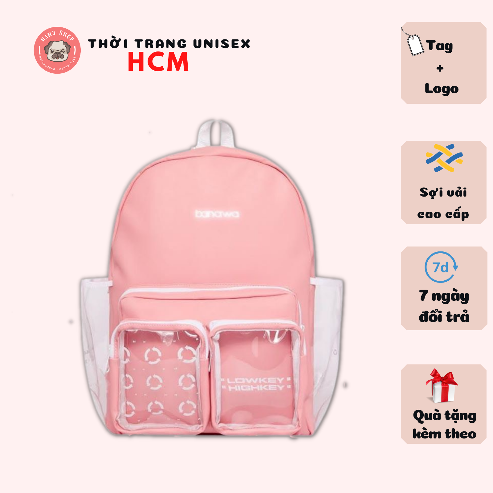 Balo học sinh Banawa màu hồng cực xinh tặng kèm tag và giấy thơm Thời trang Unisex HCM BL35