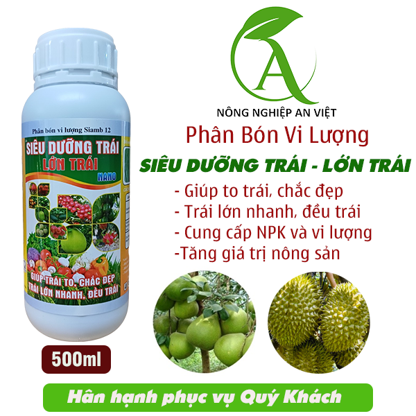 Phân Bón Vi Lượng Nano Siêu Dưỡng Trái Lớn Trái 500ml, giúp trái to, chắc đẹp, lớn nhanh, đều trái, tăng năng suất nông sản