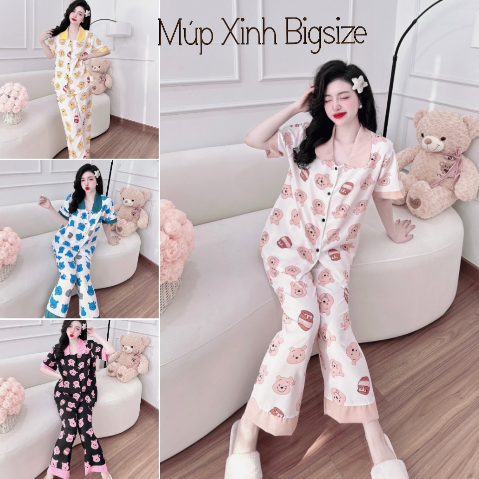 50-100kg đồ bộ bigsize nữ cổ sen tay ngắn quần dài lụa nhật cao cấp nàng béo múp xinh shop