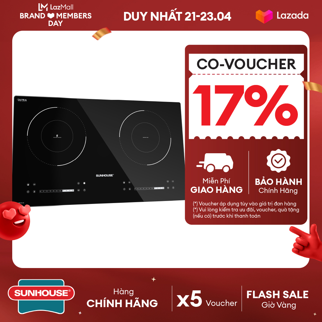Bếp Đôi Điện Từ Hồng Ngoại Sunhouse SHB81011-EC - Tiết kiệm điện - Dùng cho mọi loại nồi chảo - Bảo hành 36 tháng toàn quốc