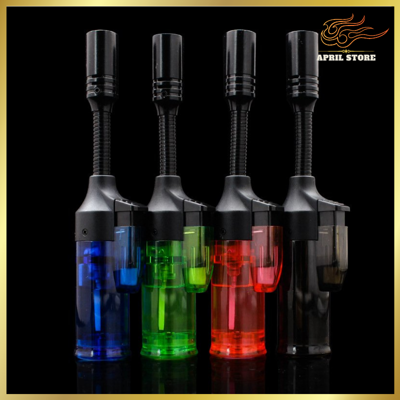 Bật Lửa-Mồi Bếp 1525B Xài Gas Lửa Khò-Nhựa Trong Suốt-Vòi Xoay 360 Độ-Khóa An Toàn