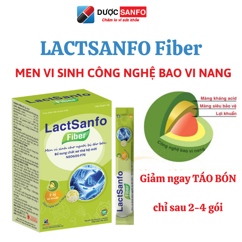 Men vi sinh Lactsanfo Fiber - Men vi sinh công nghệ vi bào dành cho người bị táo bón, biếng ăn Hộp 20 gói