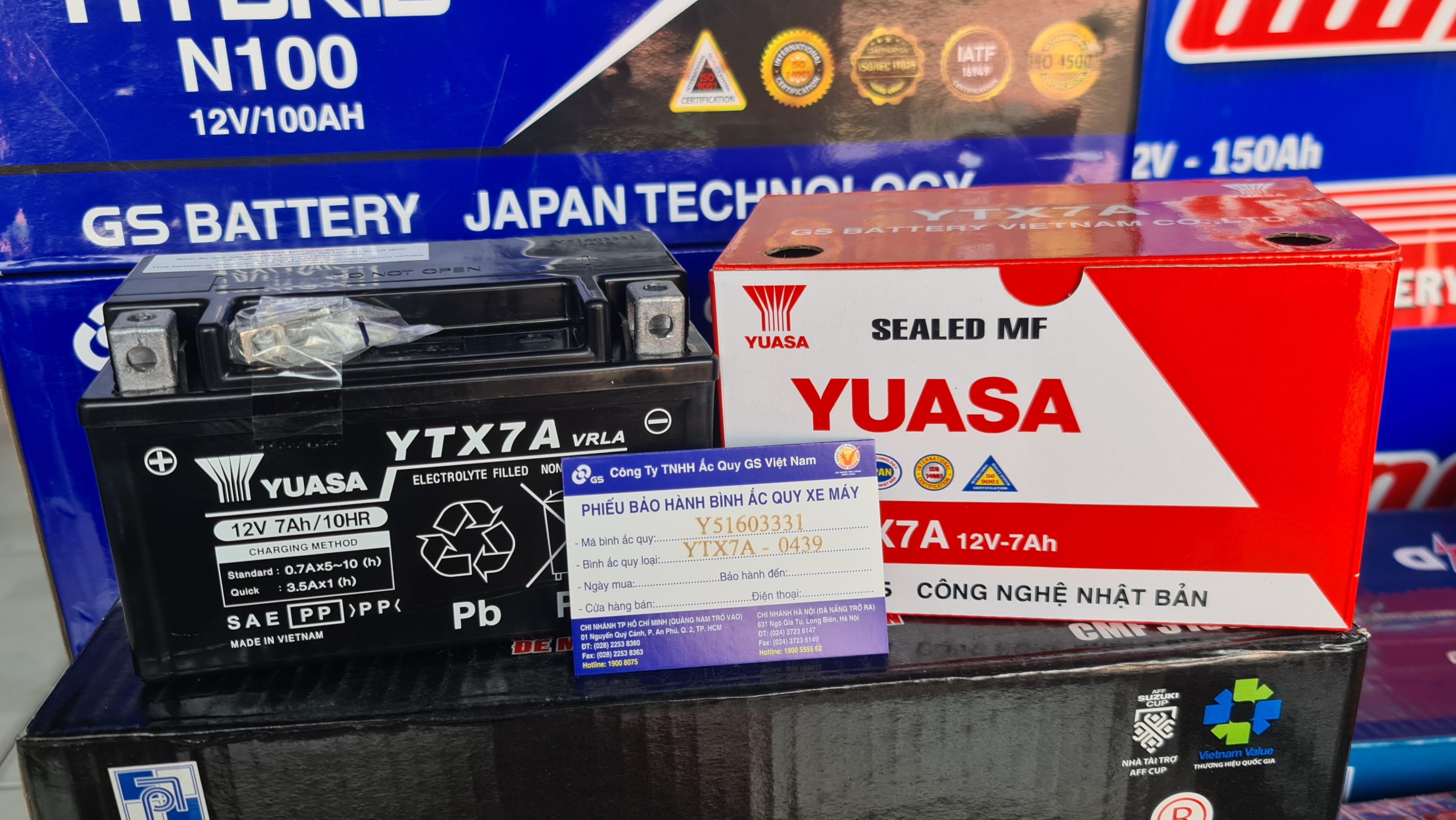Bình ắc quy xe máy GS -YTX7A 12V 7AH chính hãng MỚI 100% YUASA BATTERY