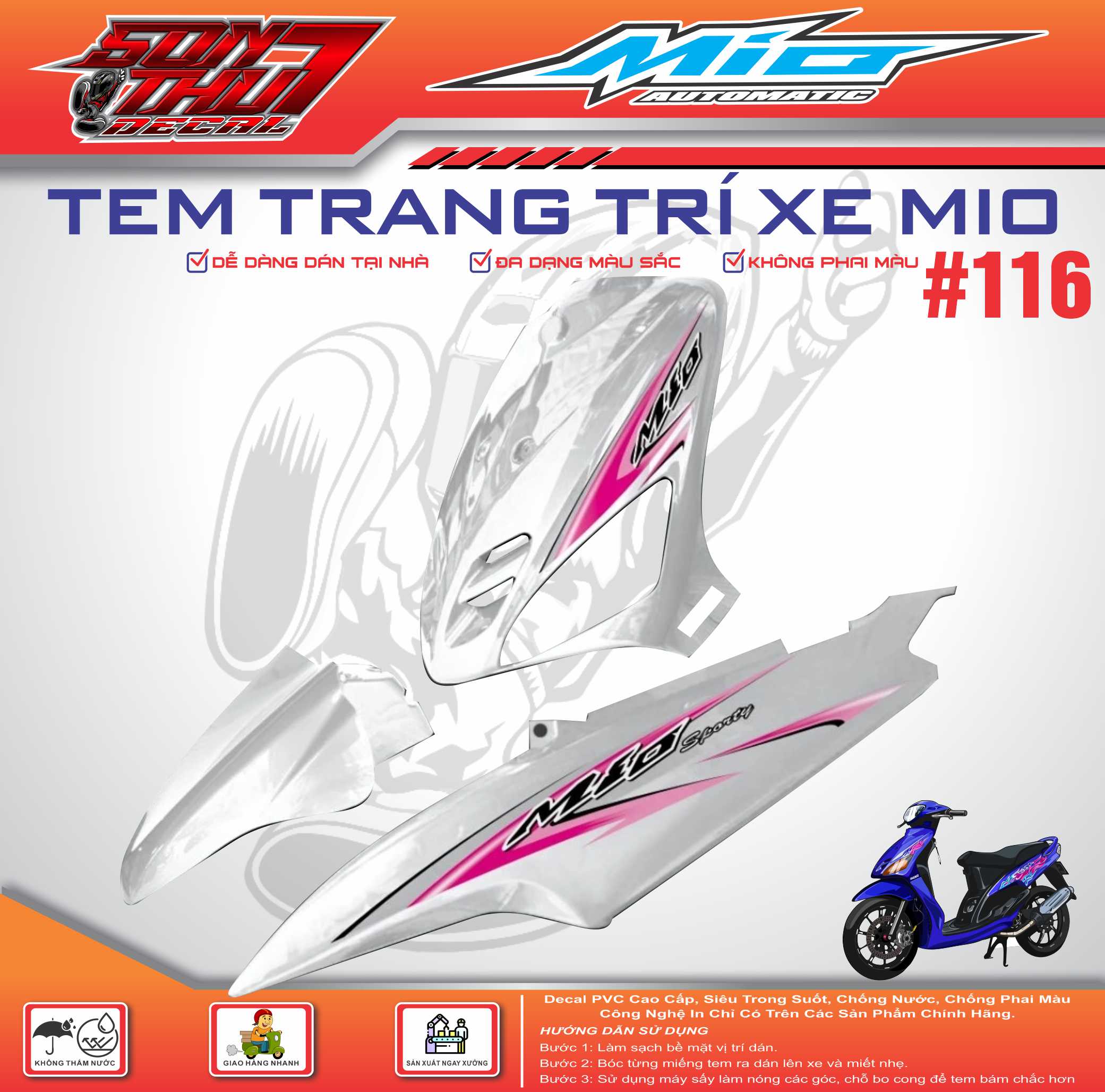 Yamaha Mio Sport Motorcycle Sticker # 116 (High Quality Material - Sharp Color - Does Not Fade) Giá 104,000 Đồng*Miễn phí vận chuyển
