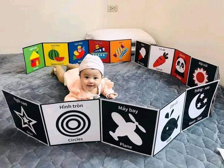 Trọn bộ 3 tranh kích thích thị giác cho bé sơ sinh đến 2 tuổi giúp trẻ kích thích thị giác và não bộ