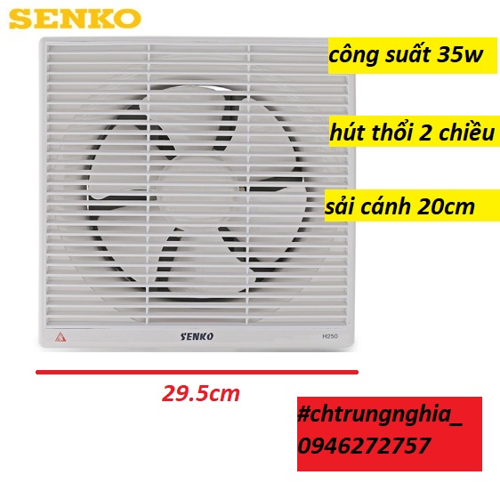 Quạt hút thông gió 2 chiều âm tường senko h200 35w cao cấp - huynh vinh