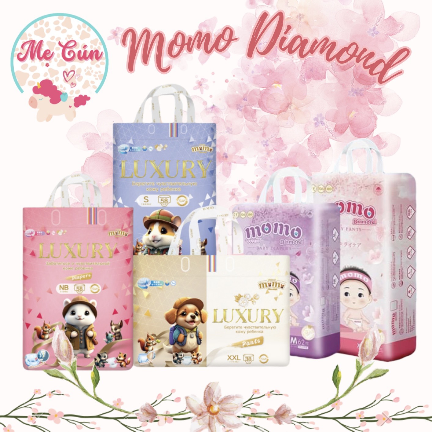 Tã quần, tã dán Momotaro, Momo Diamond, Momo Nature, Momo Luxury