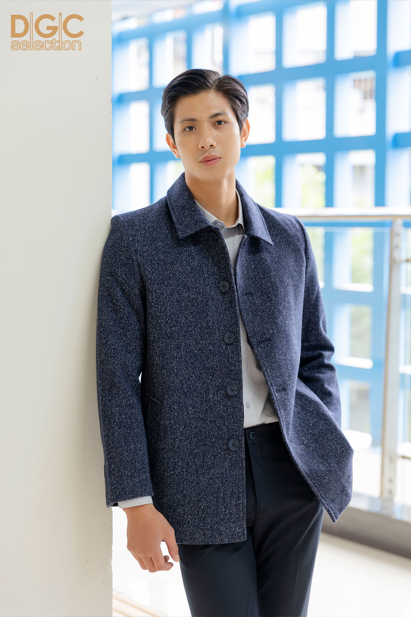  Áo măng tô nam 2 lớp dáng lửng DGCs -  Thiết kế cổ đức sang trọng - WAMTBC05M 