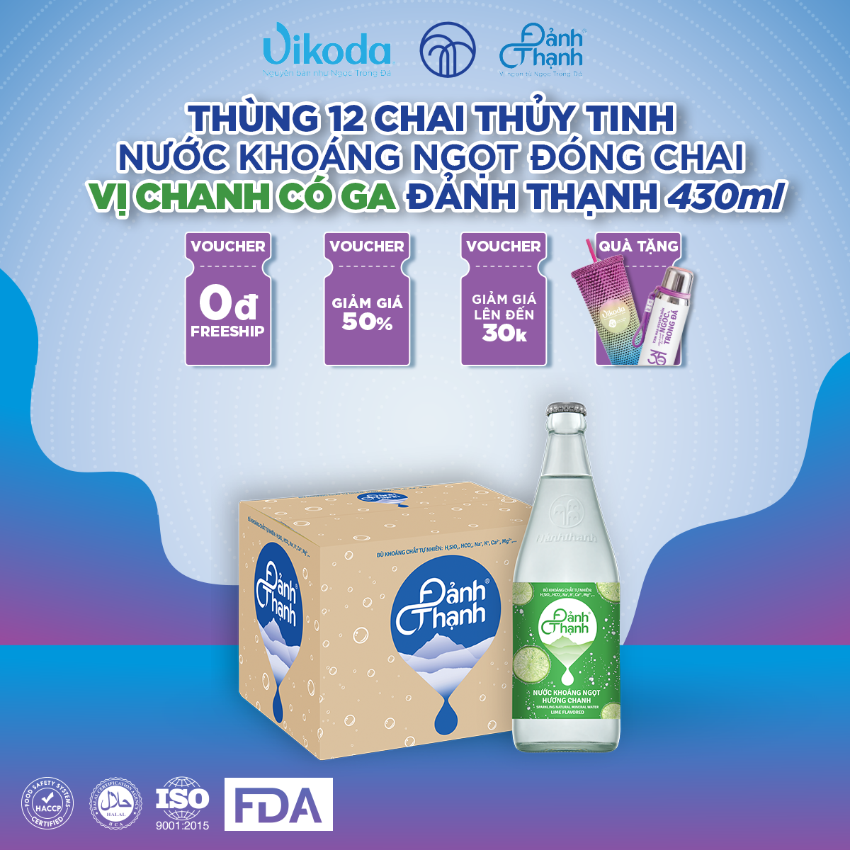 Nước Khoáng Thiên Nhiên Có Ga Đảnh Thạnh Khoáng Chanh chai thủy tinh 430ml