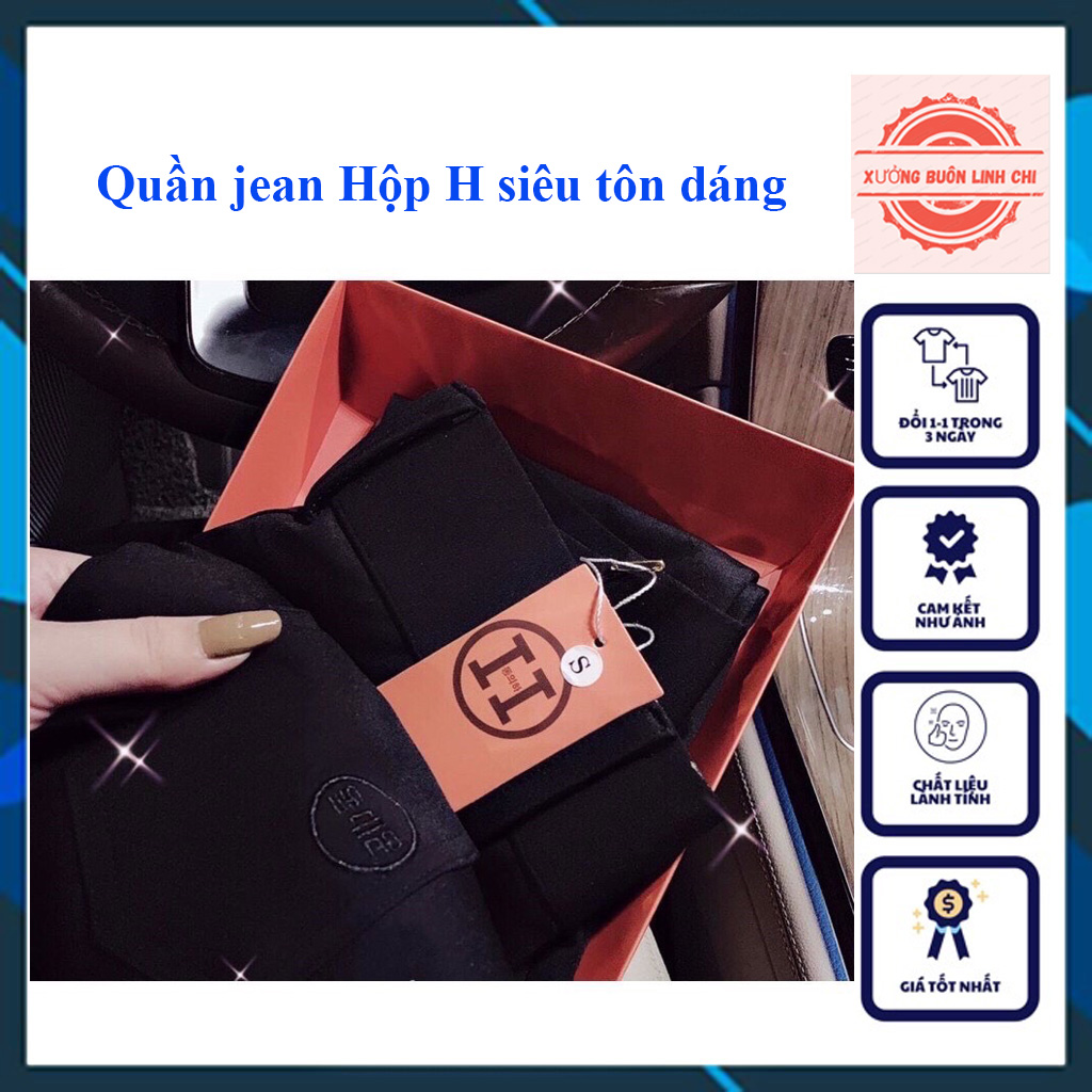 (Chất Jean + Vnxk) Quần JEAN SKINNY hộp chữ H cạp cao khóa đồng thêu tuí sau co dãn tôn dáng